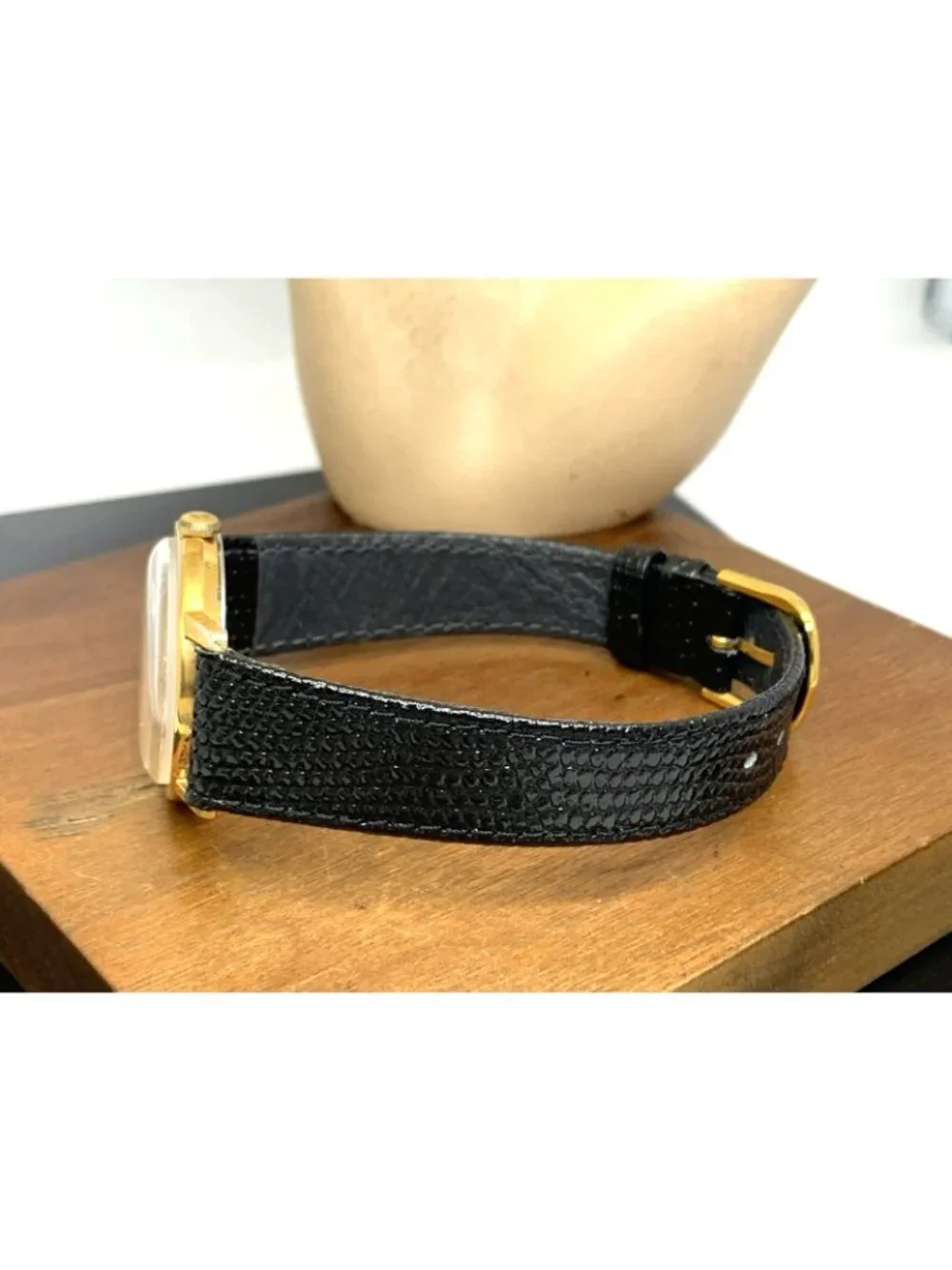 Timex Men's Watch Vintage Manual Wind Gold Dial Black Leather Strap 33mm